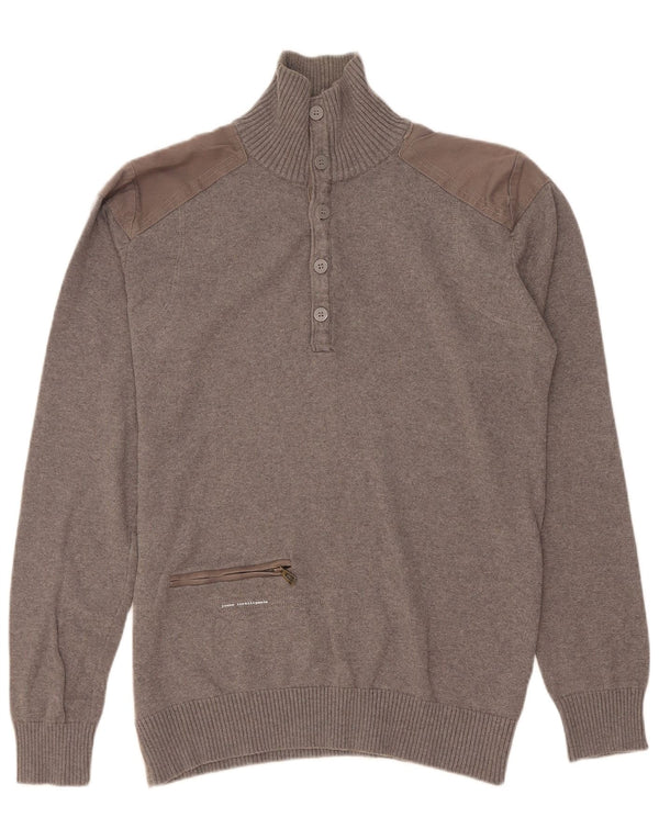 Jack & Jones Mens Button Neck Jumper Sweater Medium Grey