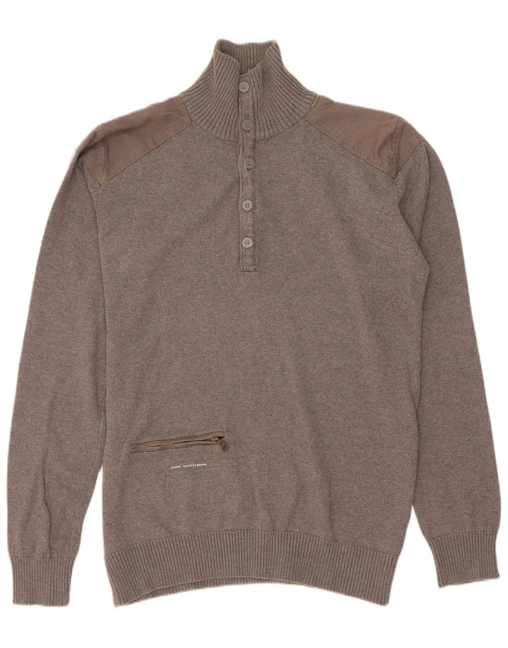 Jack & Jones Herren-Pullover mit Knopfkragen, Mittelgrau
