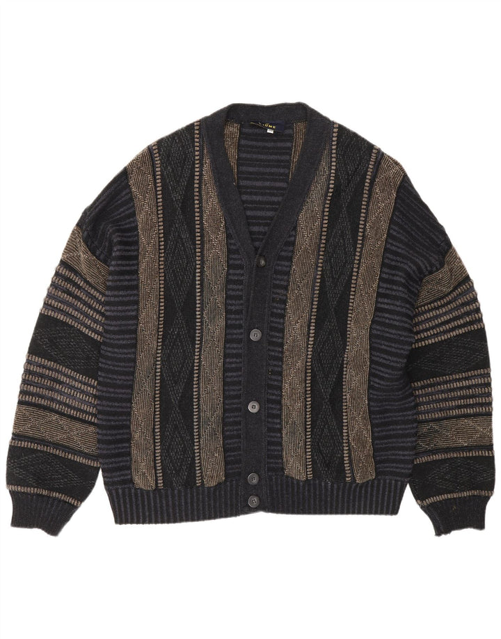 Fiume Herren-Cardigan-Pullover IT 50 Mittelmarineblaues Argyle-/Diamant-Acryl
