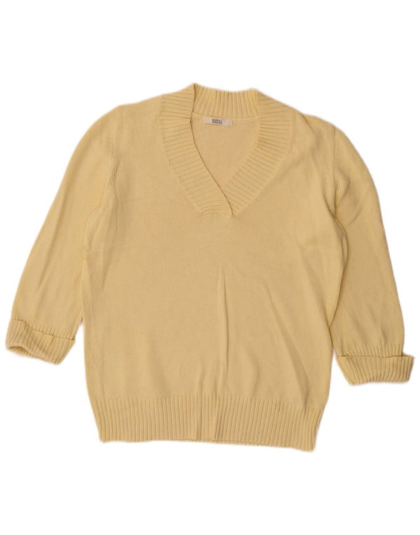 Marks & Spencer Damen-Pullover mit 3/4-Ärmeln und V-Ausschnitt, Gr. 40, Größe L, Gelb