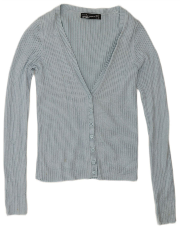 Zara Damen-Cardigan-Pullover UK 12 Mittelblauer Rayon