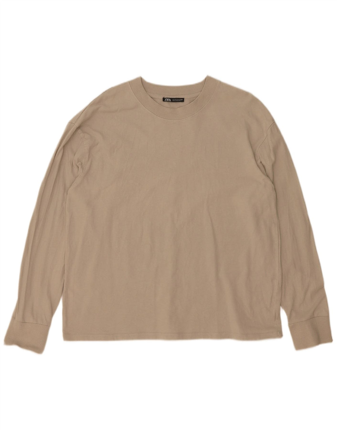 Zara Damen Übergroßes Top Langarm UK 10 Small Beige