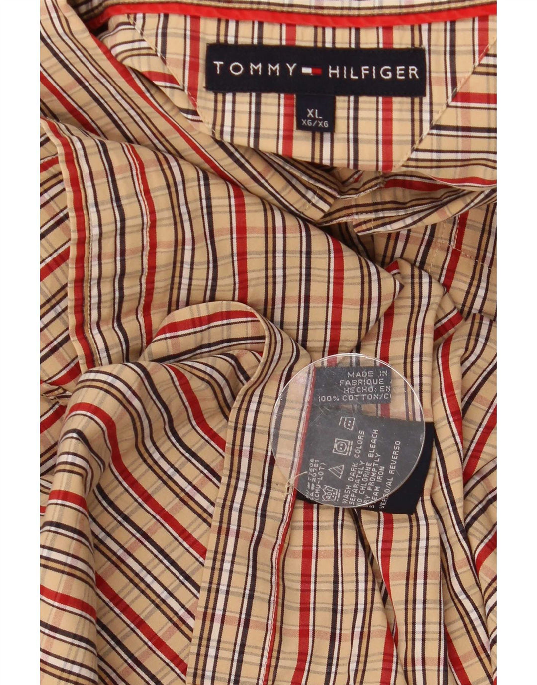 Tommy Hilfiger Herrenhemd XL Beige kariert Baumwolle