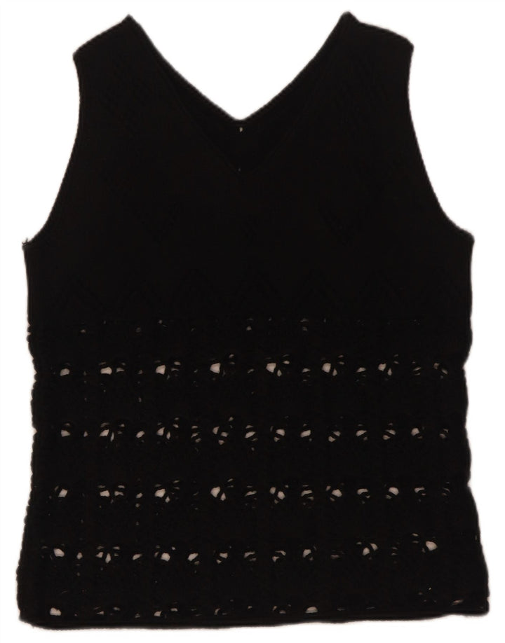 Vintage Damen Weste Tank Top UK 12 Medium Schwarz