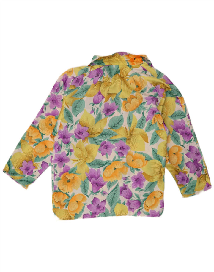Vintage Damen Hemdbluse UK 14 Medium Mehrfarbig Blumen Viskose