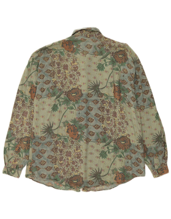 BENETTON Damen-Hemd UK 18 XL Grün geblümte Viskose