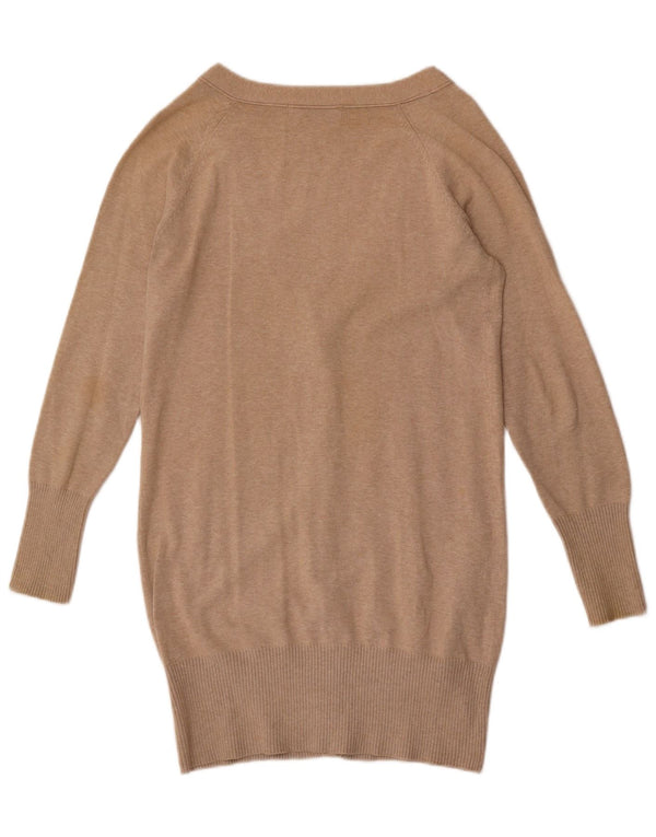 Zara Damen Longline-Cardigan-Pullover UK 14 Large Beige Baumwolle