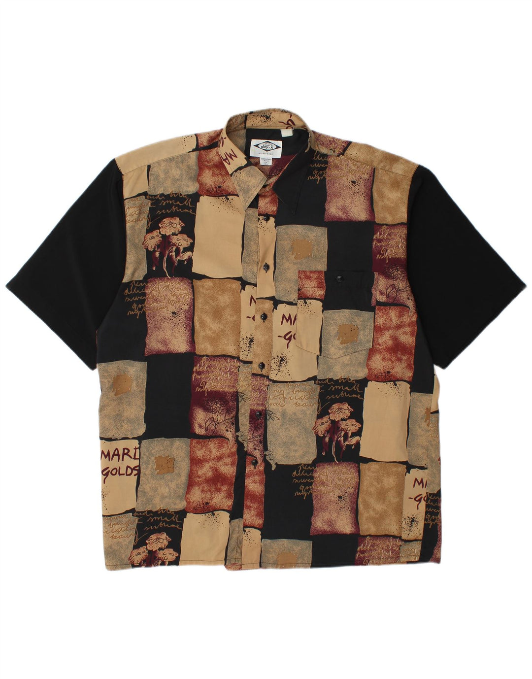 DAY-X Herren-Kurzarmhemd, Größe 15 1/2, Mittelbeige, Patchwork-Polyester