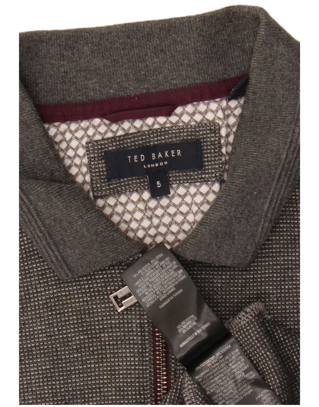 Ted Baker Herren-Langarm-Poloshirt, Größe 5, XL, grau meliertes Polyester