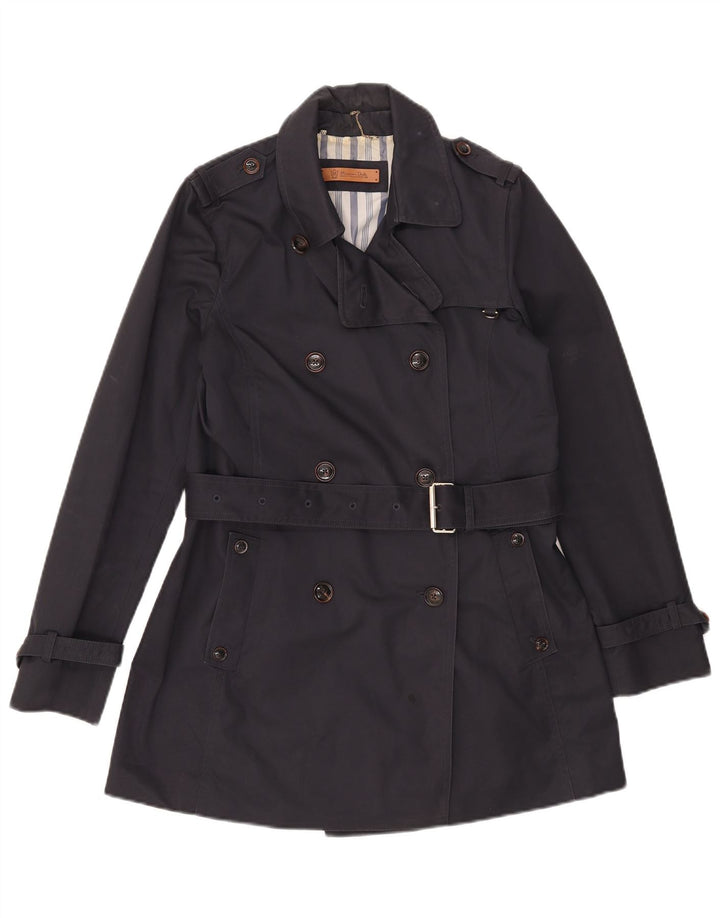 Massimo Dutti Damen Trenchcoat UK 12 Medium Marineblau Baumwolle
