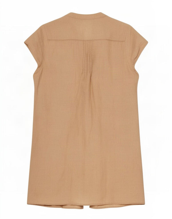 Laura Ashley Damen-Hemdkleid mit kurzen Ärmeln, Größe 44, Beige, Leinen