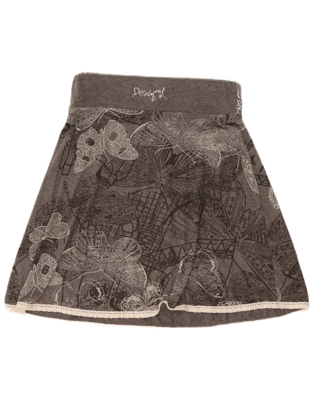 Desigual Womens Graphic A-Line Rock Medium W30 Grau geblümte Baumwolle