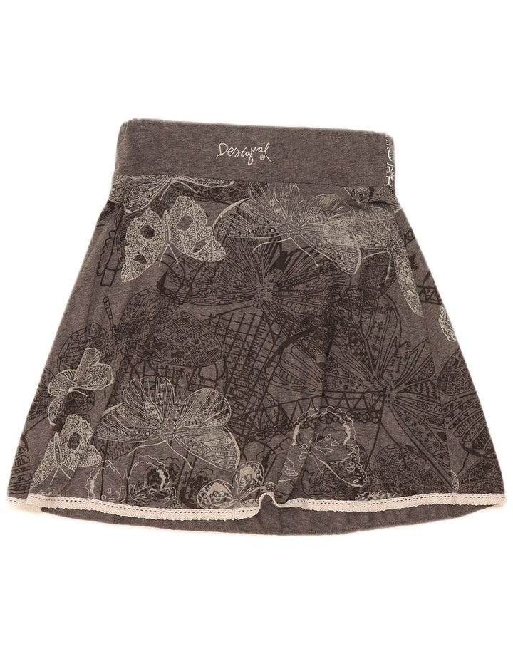 Desigual Womens Graphic A-Line Rock Medium W30 Grau geblümte Baumwolle