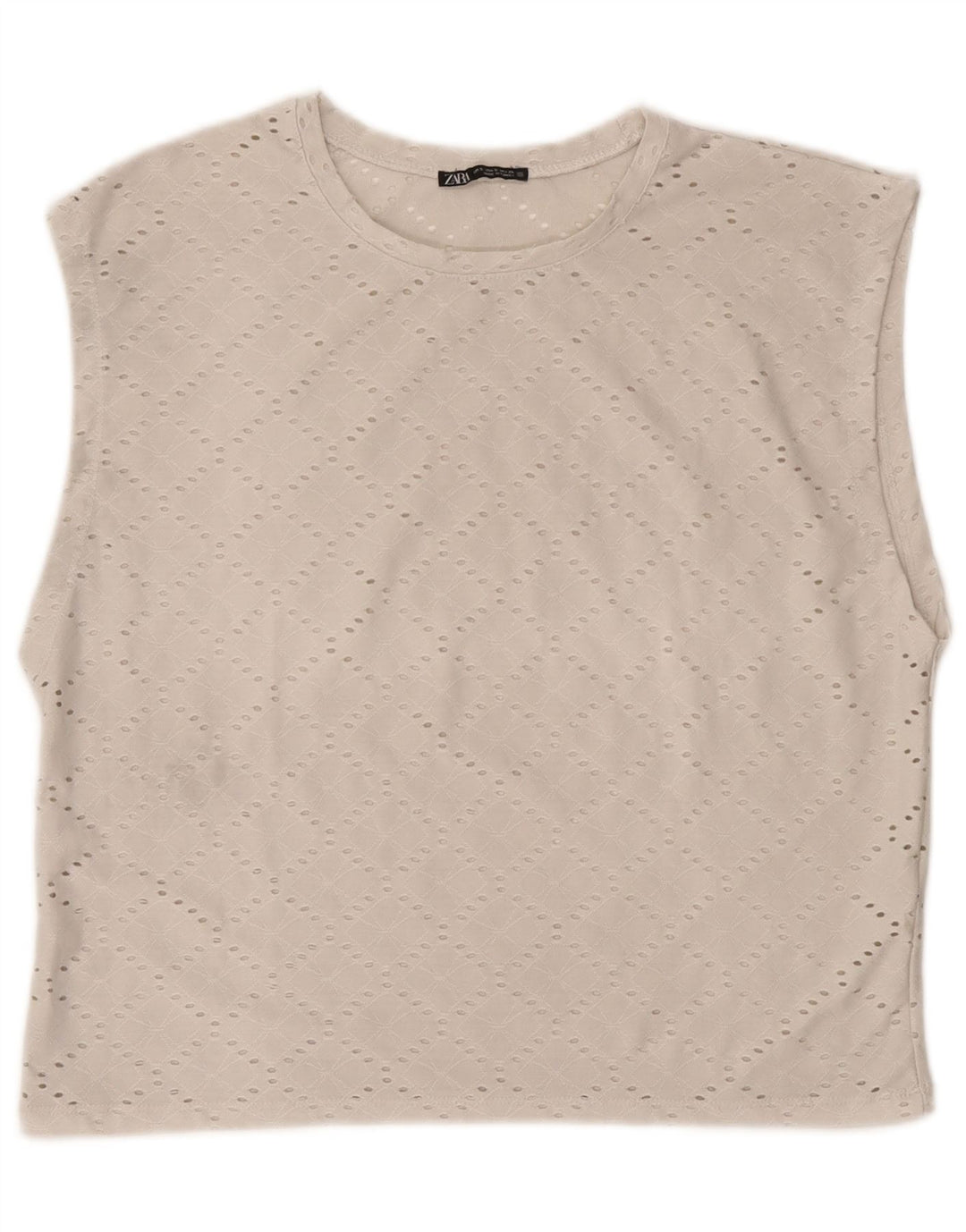 Ärmelloses, übergroßes Blusenoberteil für Damen von Zara, Gr. 10, Größe S, cremefarbenes Polyester