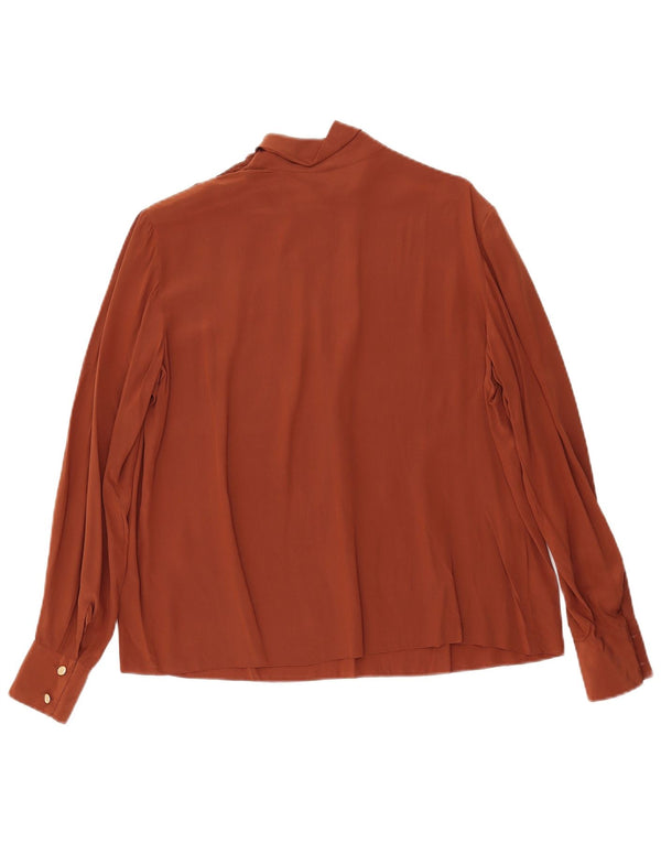 Vintage Damen Langarmbluse Top IT 46 Große braune Seide