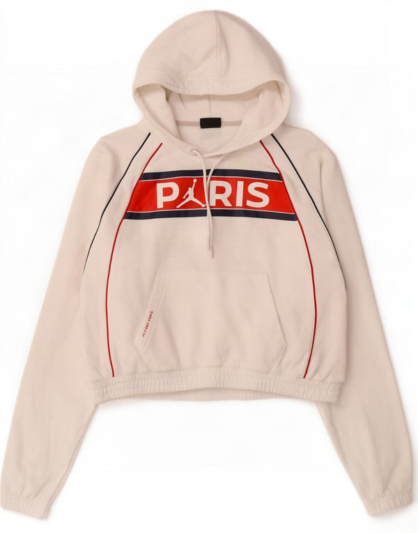 Jordan Womens Graphic Oversized Hoodie Pullover UK 10 Small Weiße Baumwolle