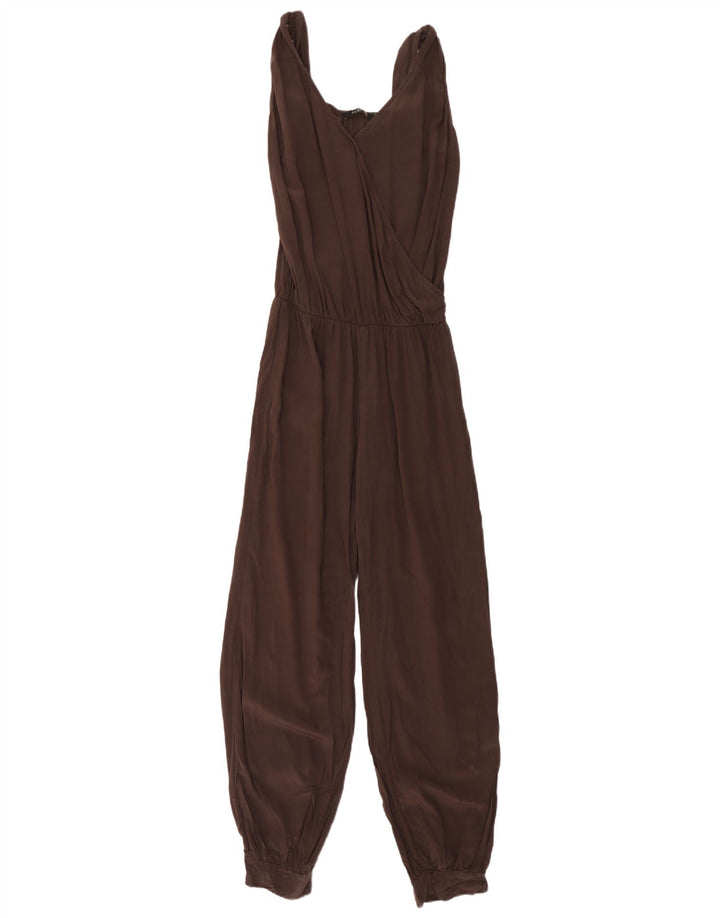 Vintage Damen Ärmelloser Overall IT 44 Mittelbraune Seide