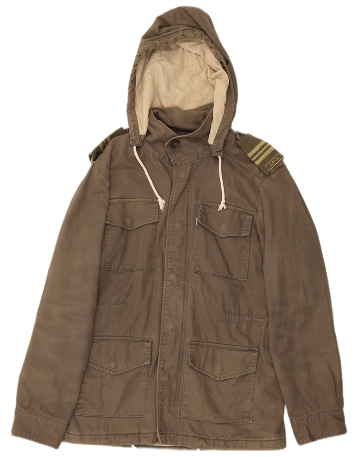 Levi's Herren-Militärjacke mit Kapuze, UK 38, mittlere Khaki-Baumwolle