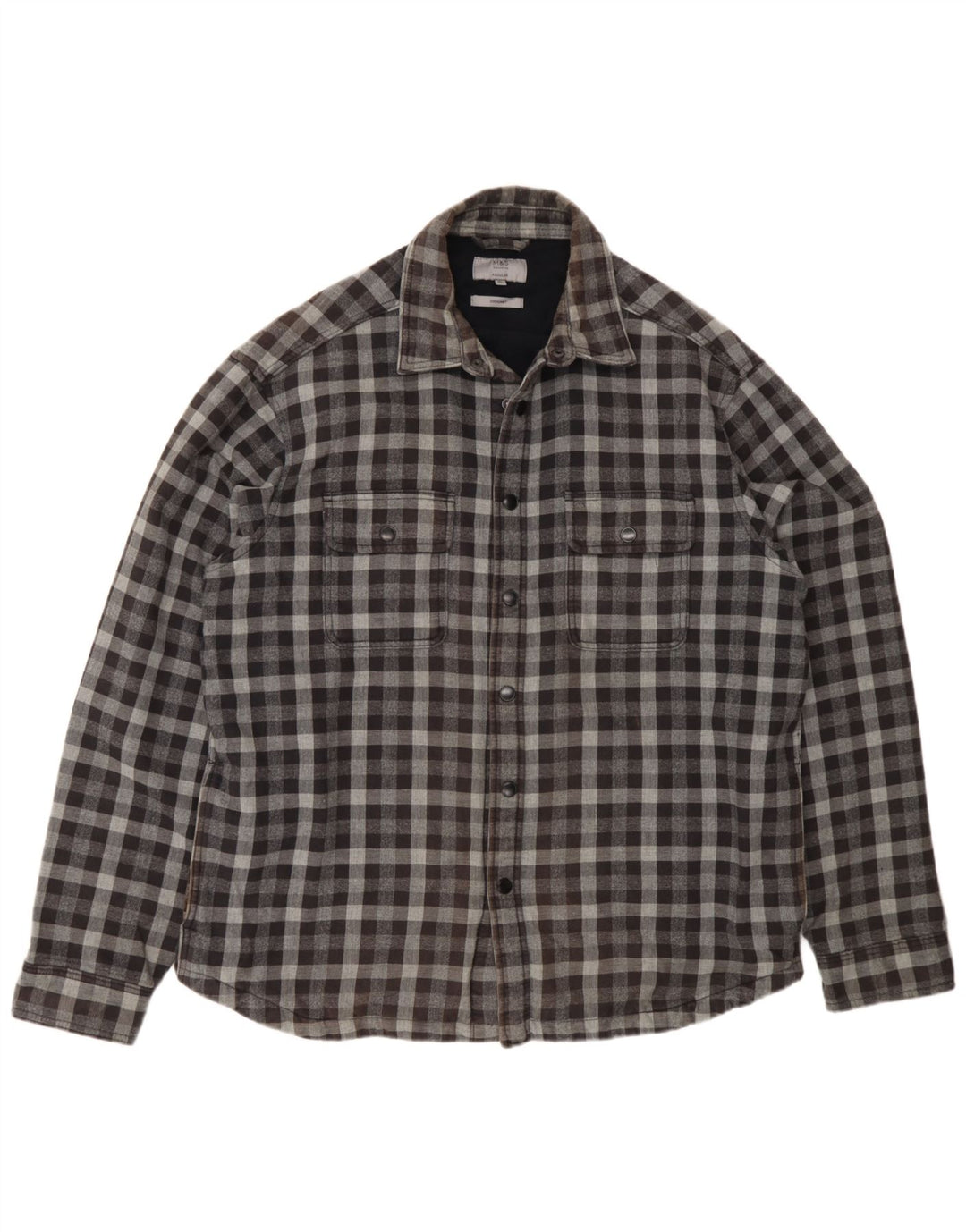Marks & Spencer Herren Regular Fit Overshirt Flanellhemd XL Grau Gingham