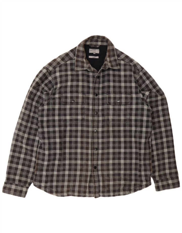 Marks & Spencer Herren Regular Fit Overshirt Flanellhemd XL Grau Gingham