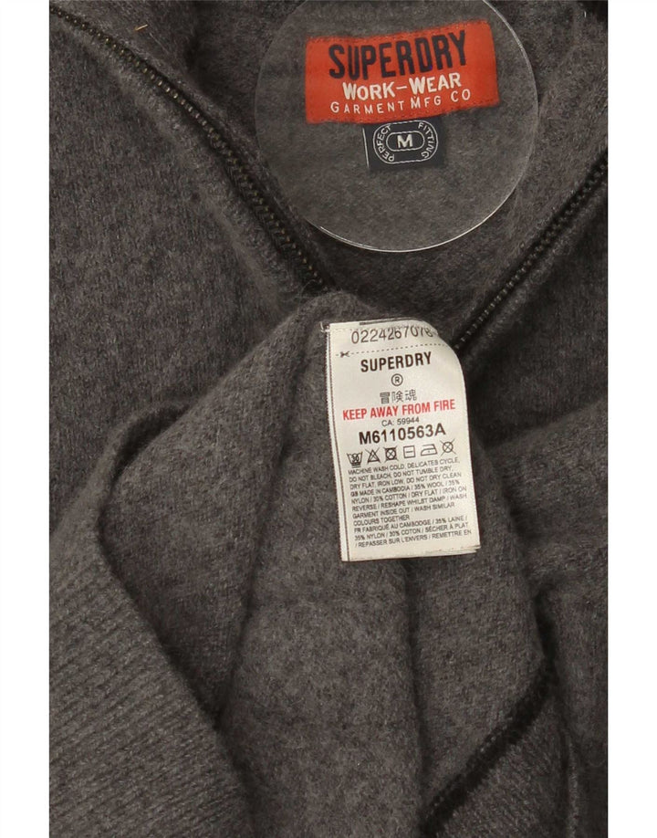 Superdry Damen-Pullover mit Reißverschluss am Hals, UK 12, mittelgraue Wolle