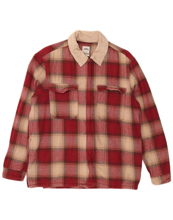 Zara Mens Overshirt Relaxed Fit Flannel Shirt Medium Red Check Cotton