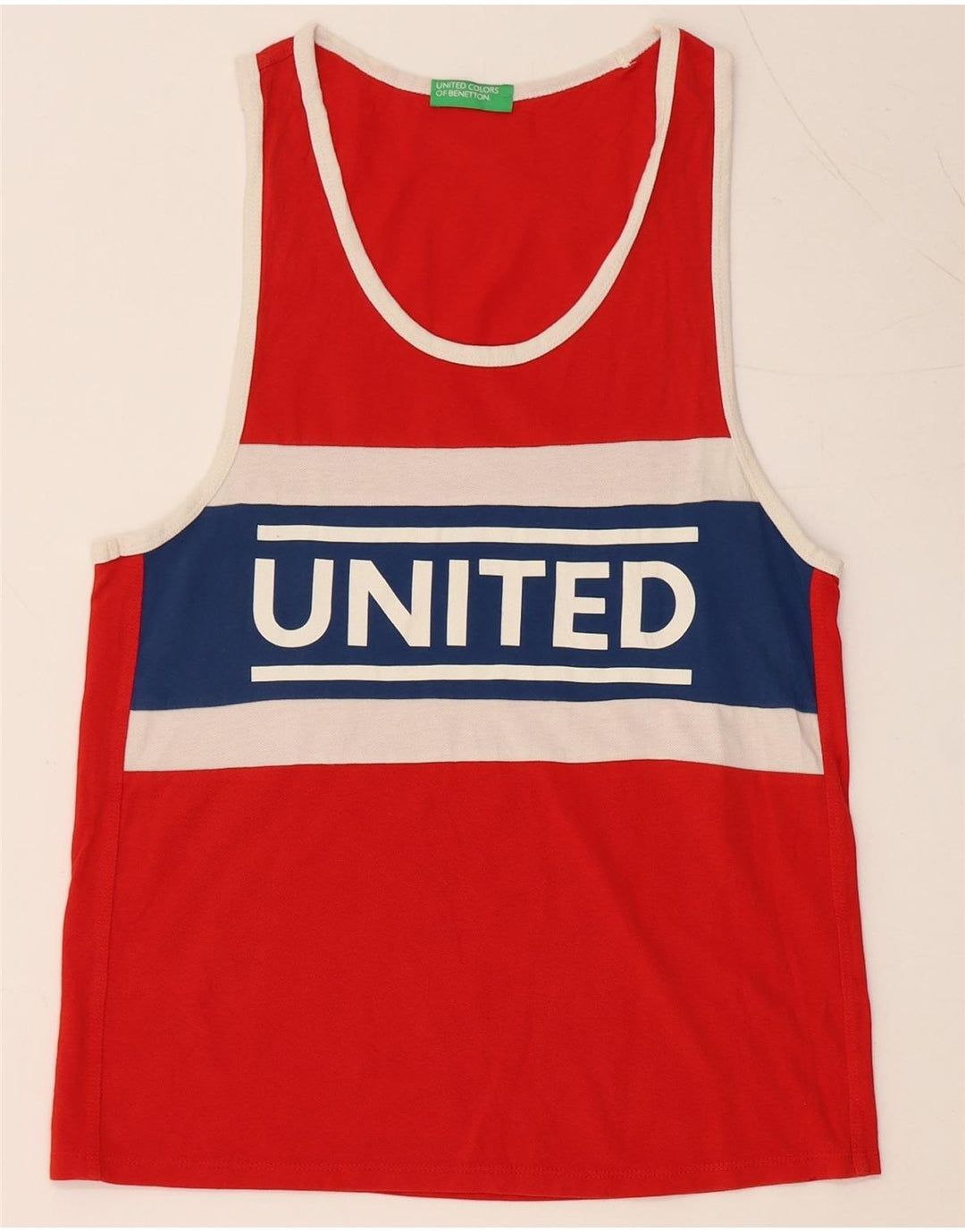 BENETTON Grafisches Herren-Weste-Top XS aus roter Colourblock-Baumwolle