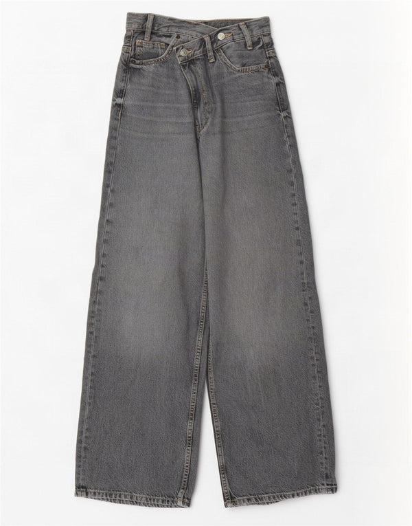 Zara Damen-Jeans mit hoher Taille und weitem Bein, EU 34, 2XS, W24, L31, graue Baumwolle