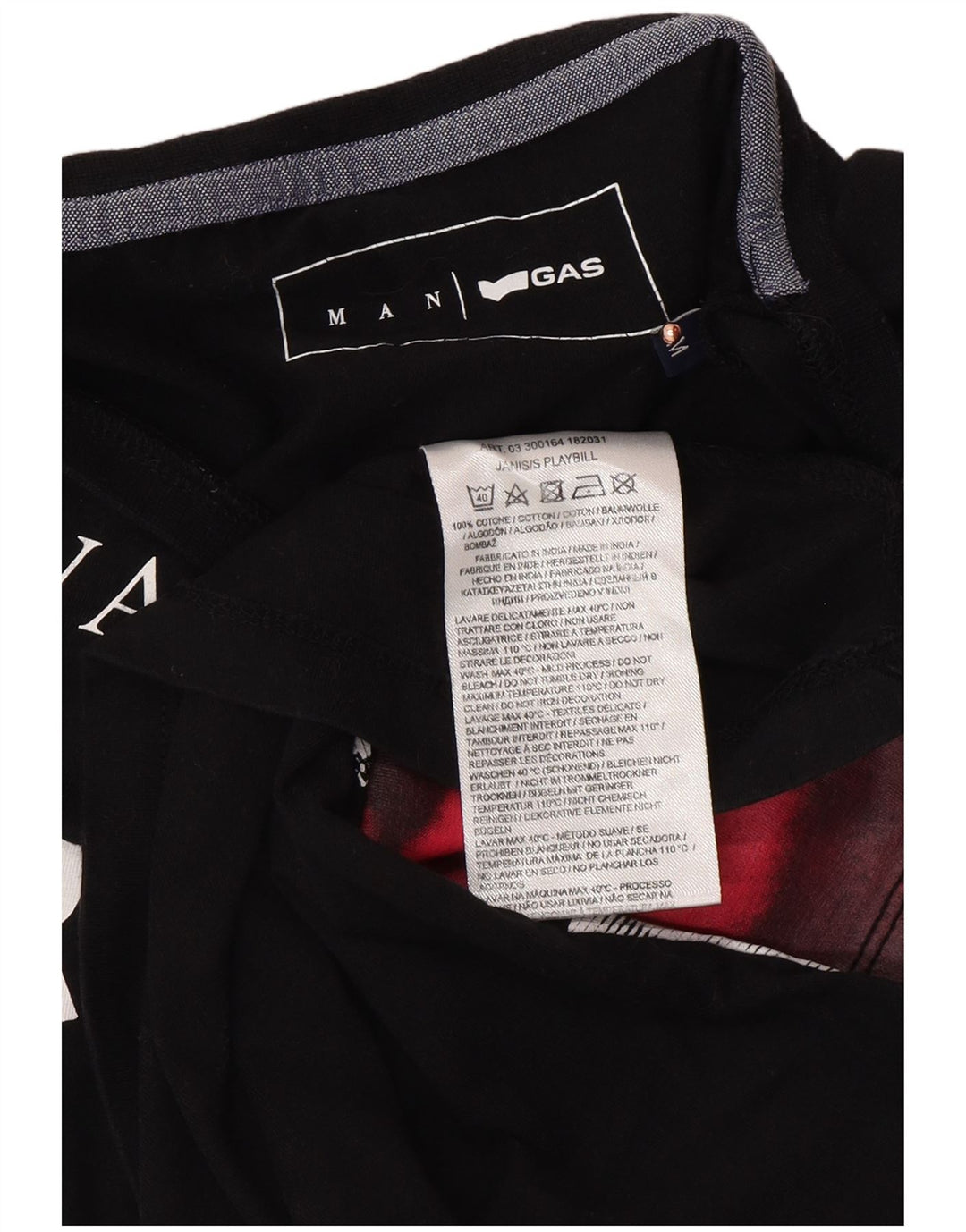 GAS Herren-T-Shirt mit Grafik, mittelschwarze Baumwolle