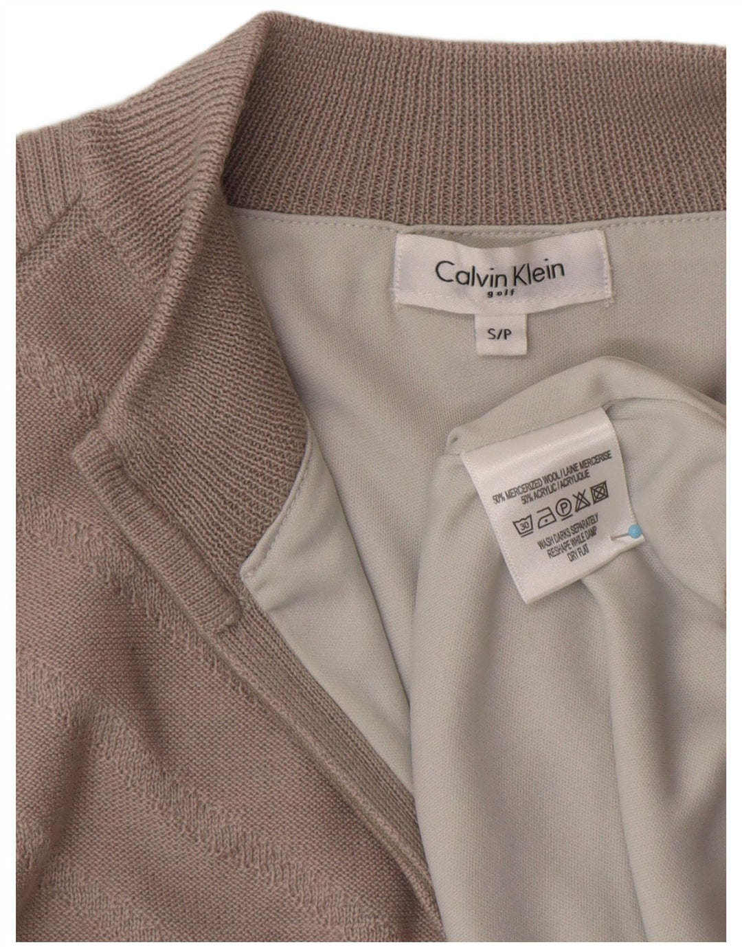 CALVIN KLEIN Damen Golf-Pullover mit Reißverschluss am Hals, UK 10, kleine Beige-Wolle