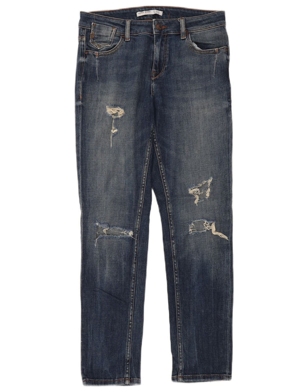 Zara Damen Distressed Slim Jeans EU 32 2XS W28 L33 Blaue Baumwolle