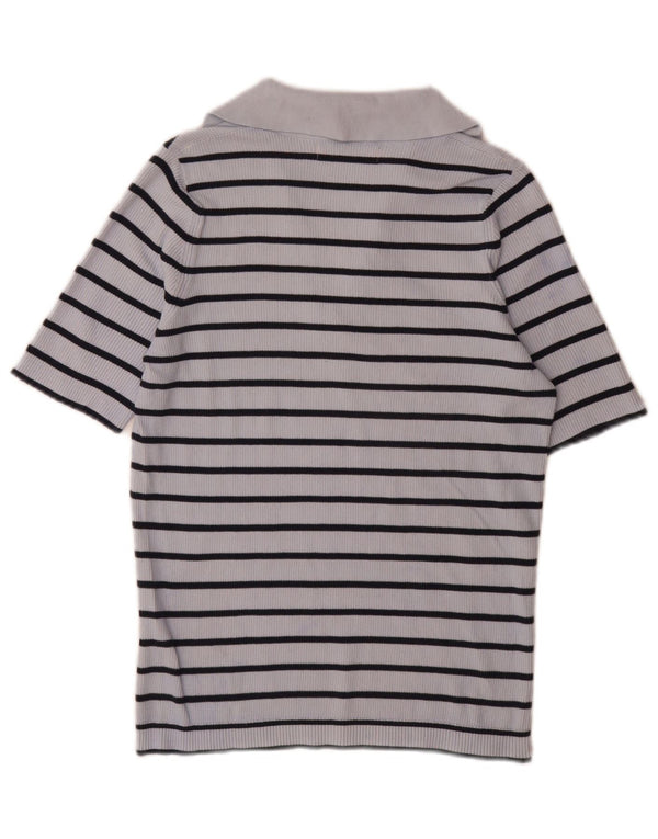 Marks & Spencer Damen Poloshirt UK 14 Mittelblau gestreift aus Baumwolle