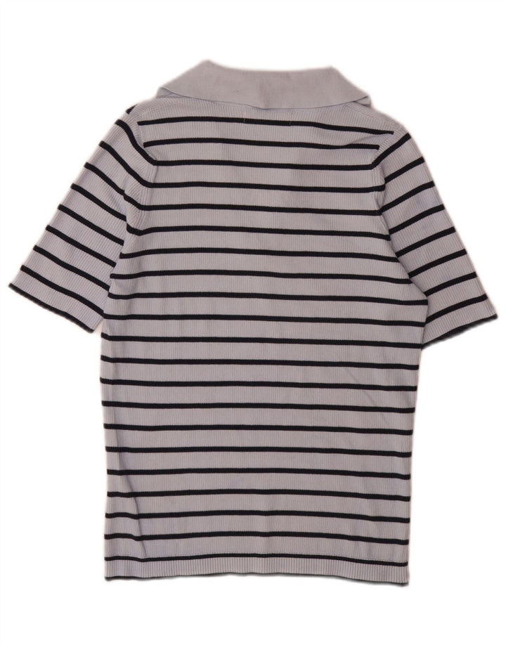 Marks & Spencer Damen Poloshirt UK 14 Mittelblau gestreift aus Baumwolle
