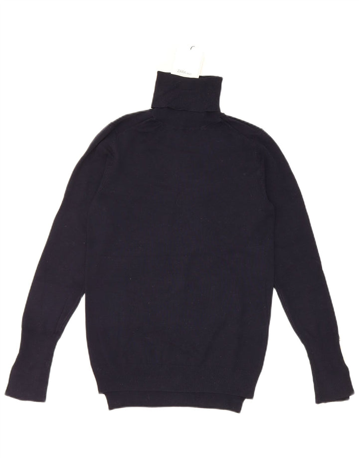 Rollkragenpullover für Damen von Zara, Gr. 12, mittleres Marineblau aus Viskose