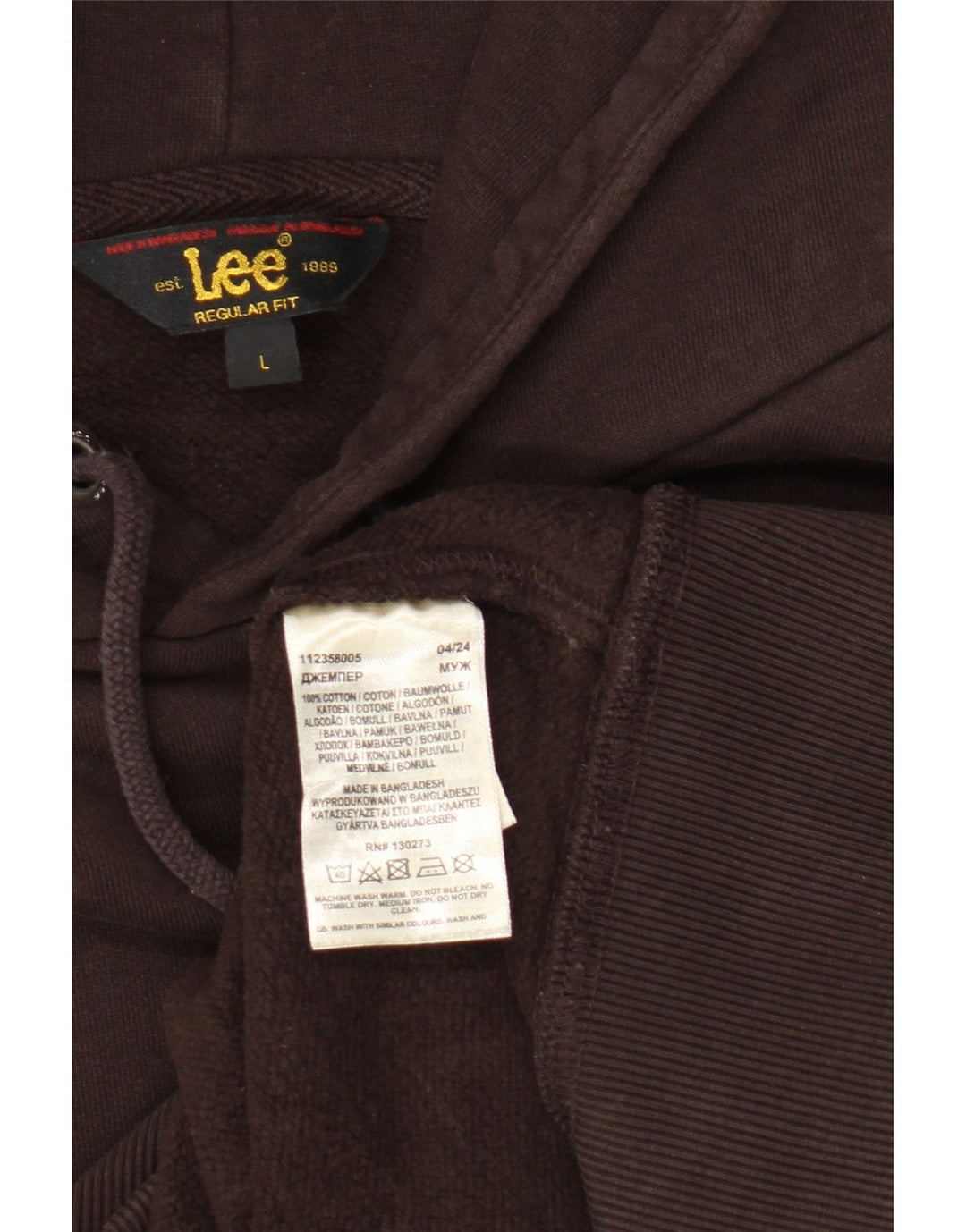 Lee Herren-Kapuzenpullover mit normaler Passform, große braune Baumwolle