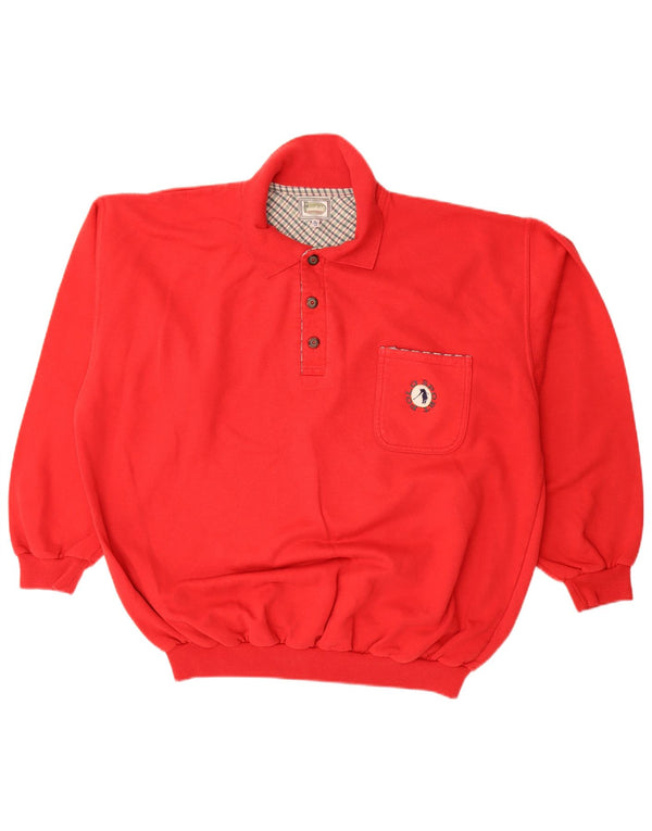 Vintage Herren Polo-Hals-Sweatshirt-Pullover XL aus roter Baumwolle