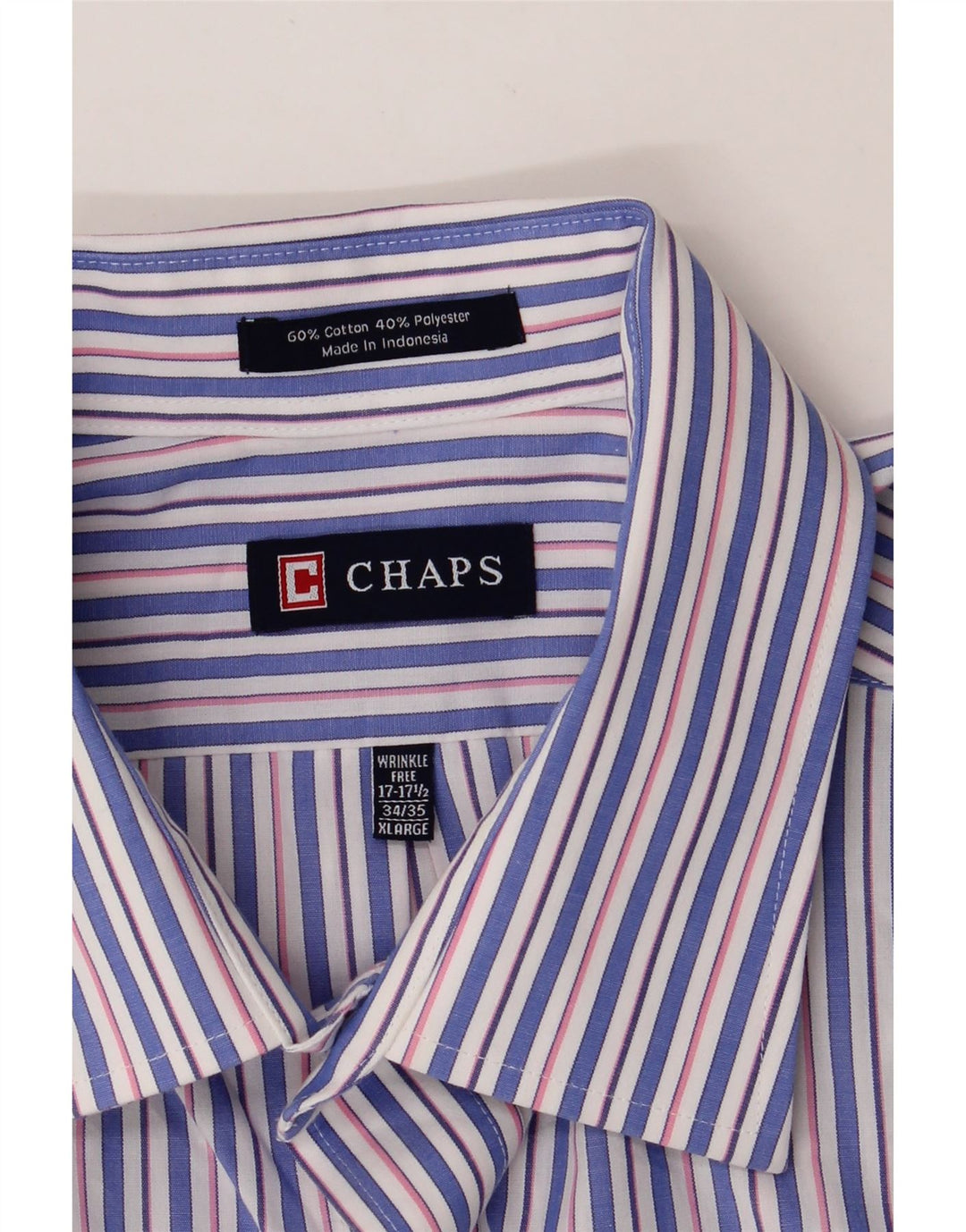 CHAPS Mens Shirt Size 17 1/2 XL Blue Striped Cotton Vintage Chaps and Second-Hand Chaps from Messina Hembry 