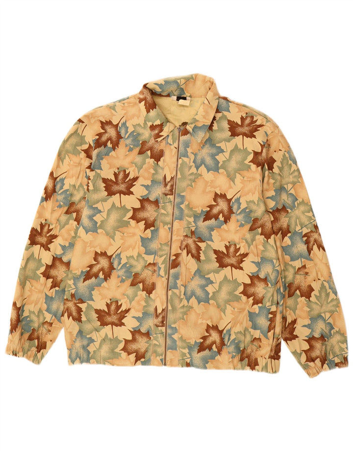 Vintage Damen Bomberjacke UK 14 Medium Beige Floral Polyester