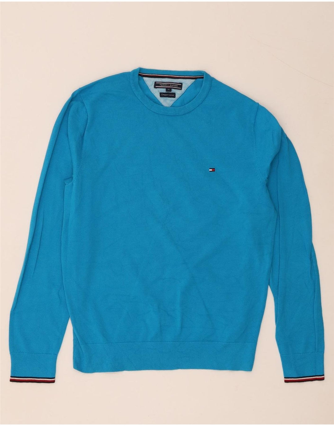 Tommy Hilfiger Herren-Pullover mit Rundhalsausschnitt, mittelblaue Baumwolle