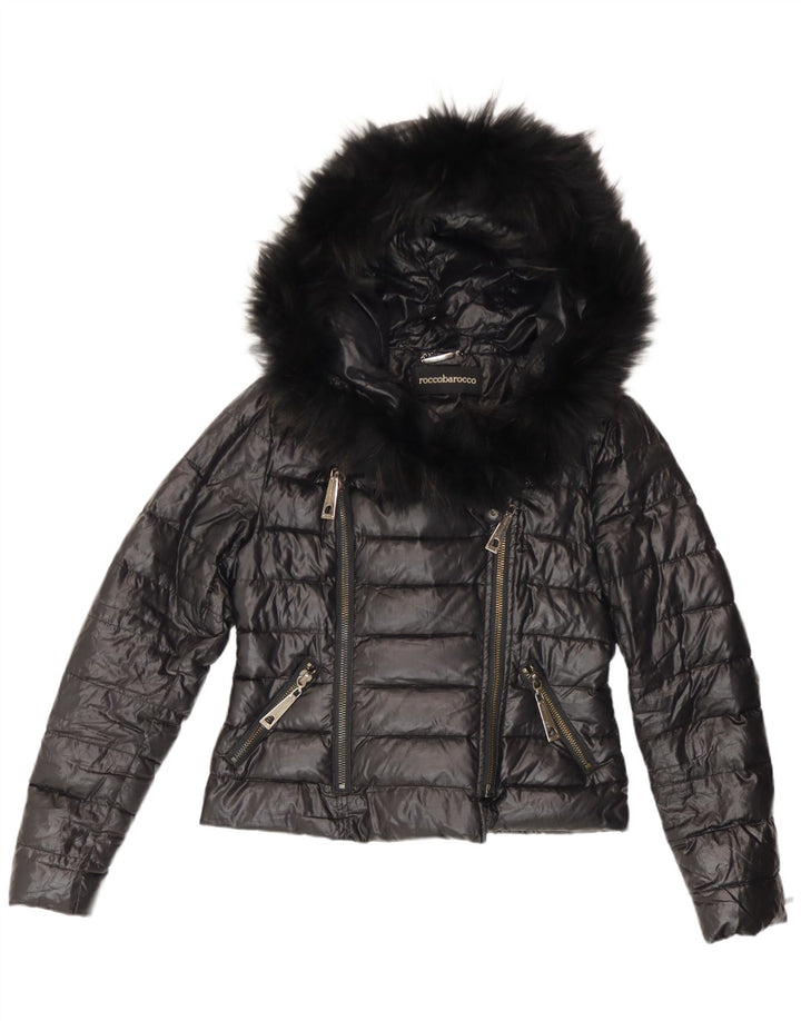 Roccobarocco Wattierte Damenjacke mit Kapuze IT 44 Mittelschwarzes Polyester