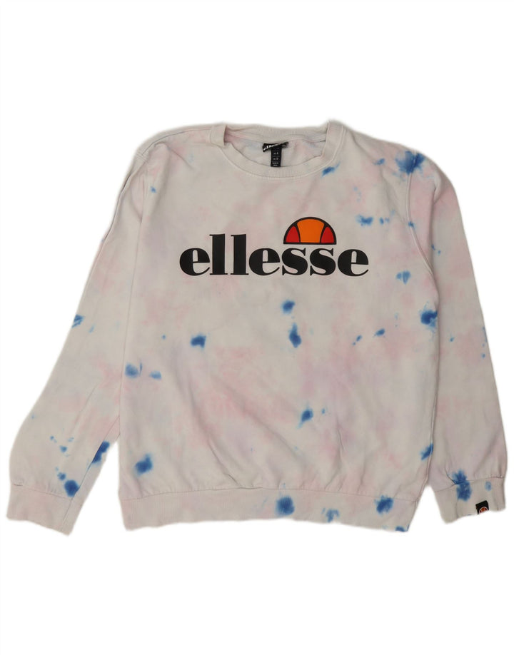 Ellesse Womens Graphic Sweatshirt Pullover UK 12 Mittelweiße Batik-Baumwolle