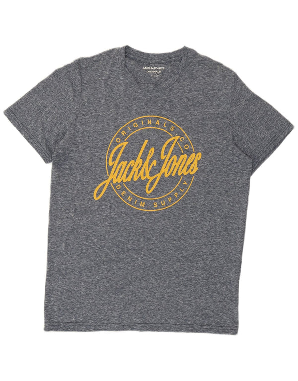 Jack & Jones Mens Graphic T-Shirt Top Medium Blue Flecked