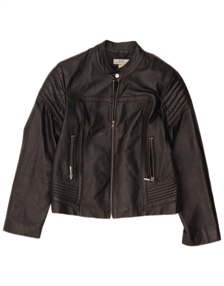 VINTAGE Damen Biker-Lederjacke UK 8 Kleines schwarzes Leder