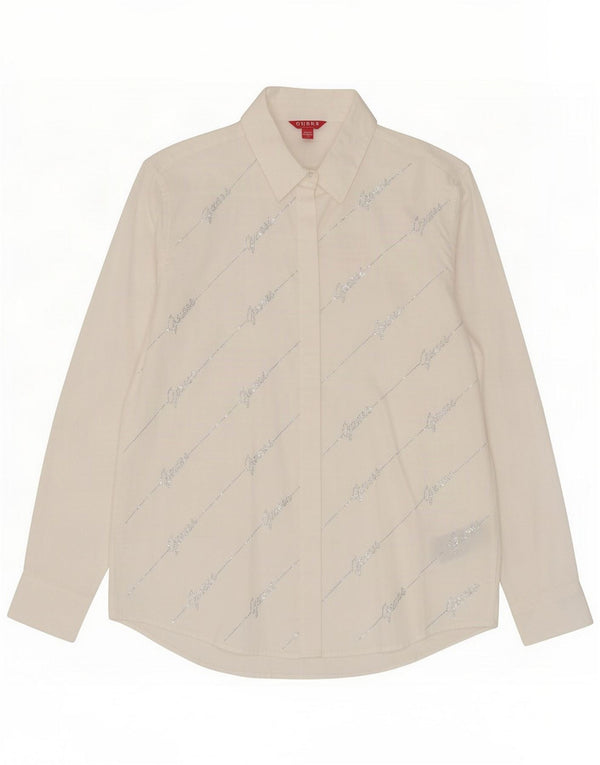 Guess Womens Graphic Loose Fit Shirt UK 10 Small White Cotton