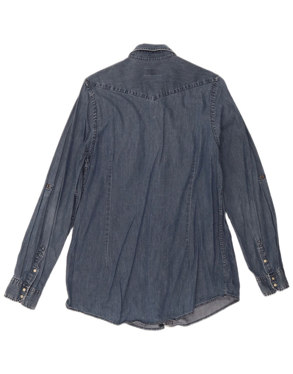 Topshop Damen Jeanshemd UK 10 Small Marineblaue Baumwolle