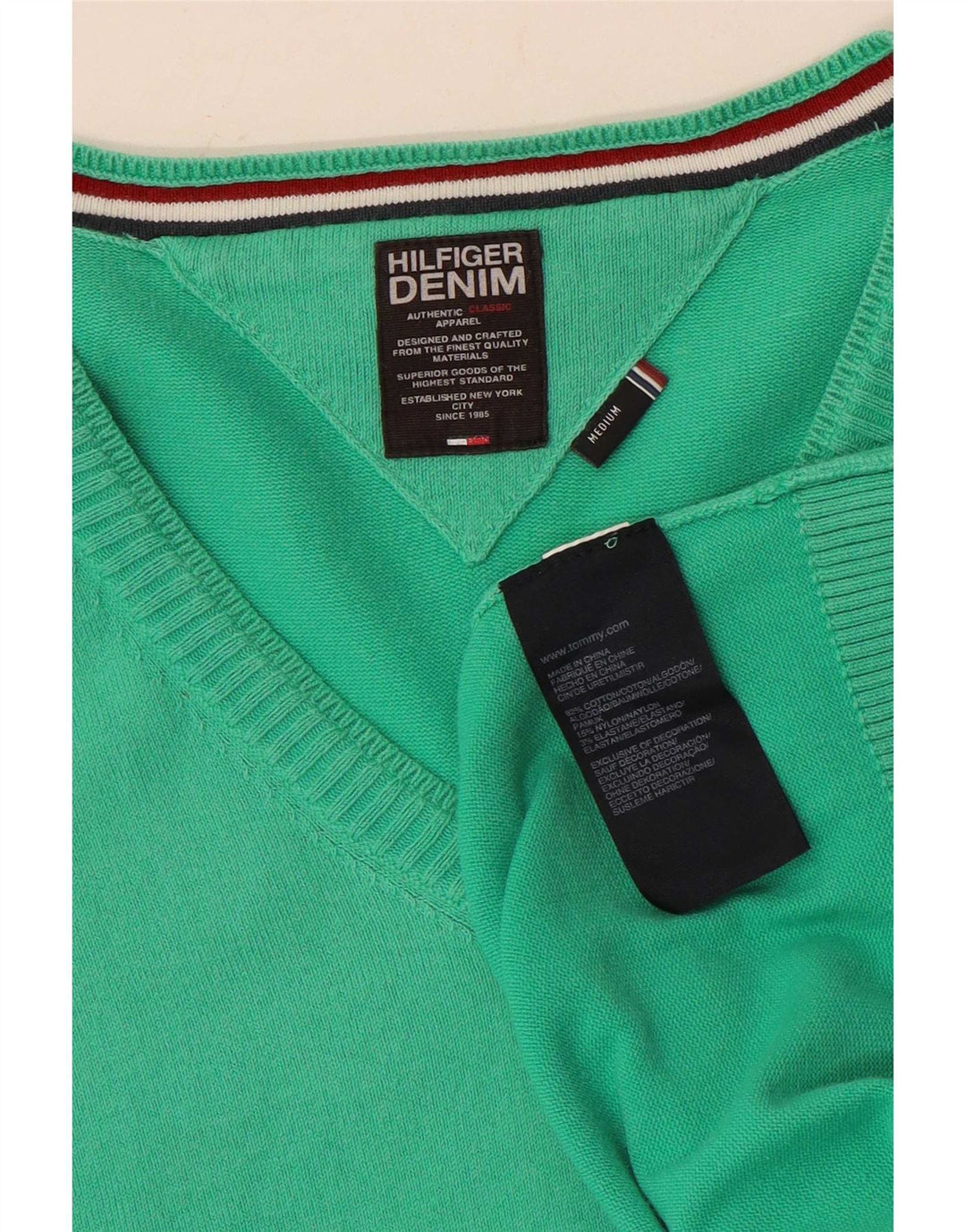 Tommy Hilfiger Herren-Pullover mit V-Ausschnitt aus mittelgrüner Baumwolle