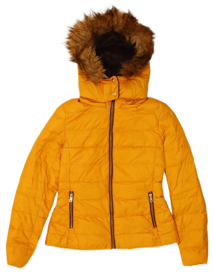 Zara Damen-Kapuzenjacke, wattiert, Gr. 10, Größe S, gelb, Polyester