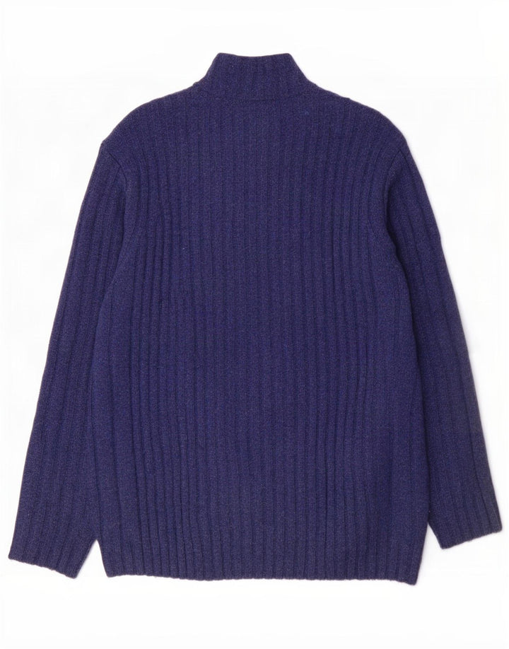 Harvey Miller Grafischer Herren-Cardigan aus mittelblauer Wolle