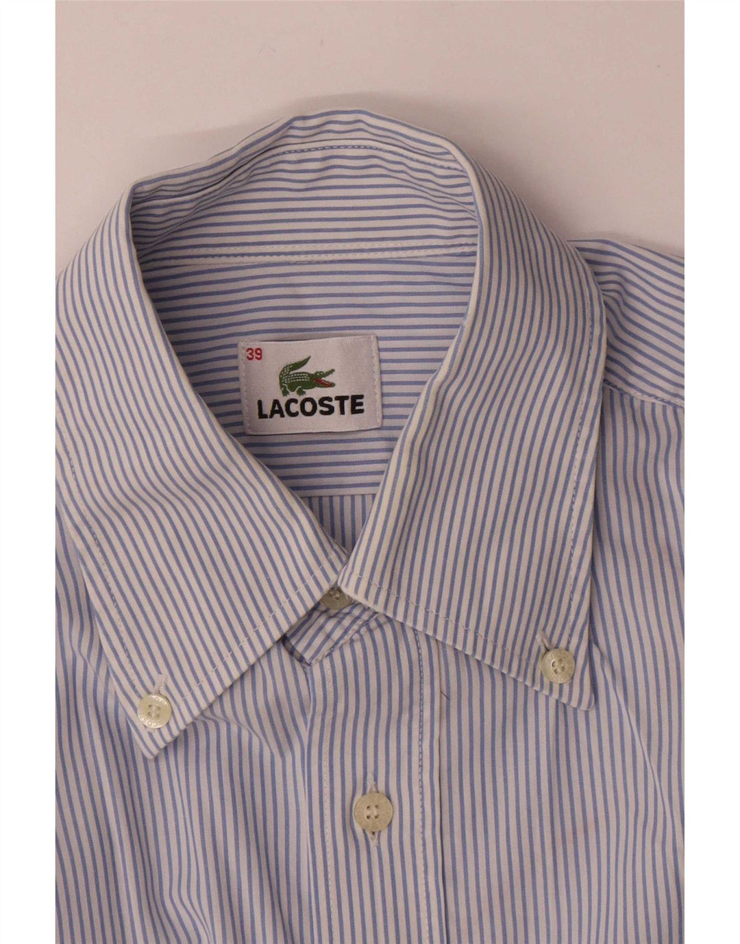 Lacoste Herrenhemd Größe 39 Mittelblaue Nadelstreifen-Baumwolle