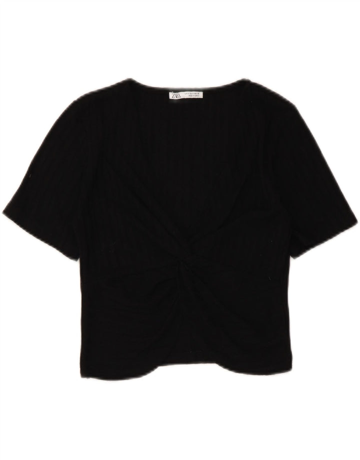 Zara Damen Crop Top UK 8 Small Schwarz Polyester